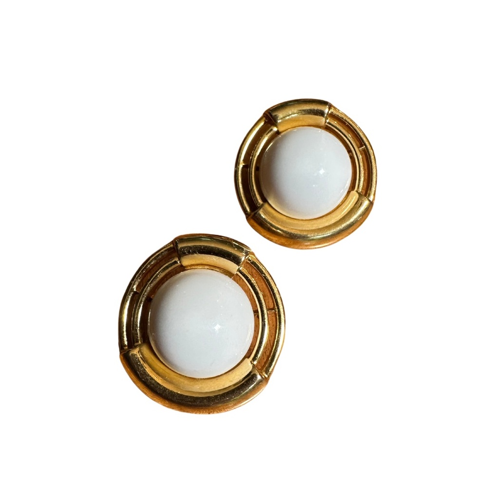 Iconic Monet White & Gold Button Earrings 1980's